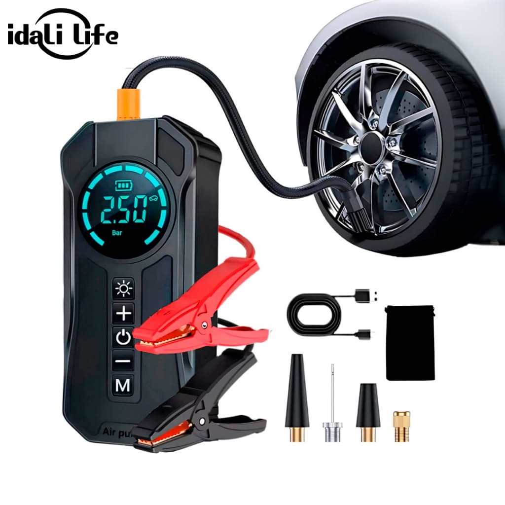 Compressor de Ar Portátil Digital Recarregável Inflador Pneu Carro Moto Bike USB LED IDALI LIFE
