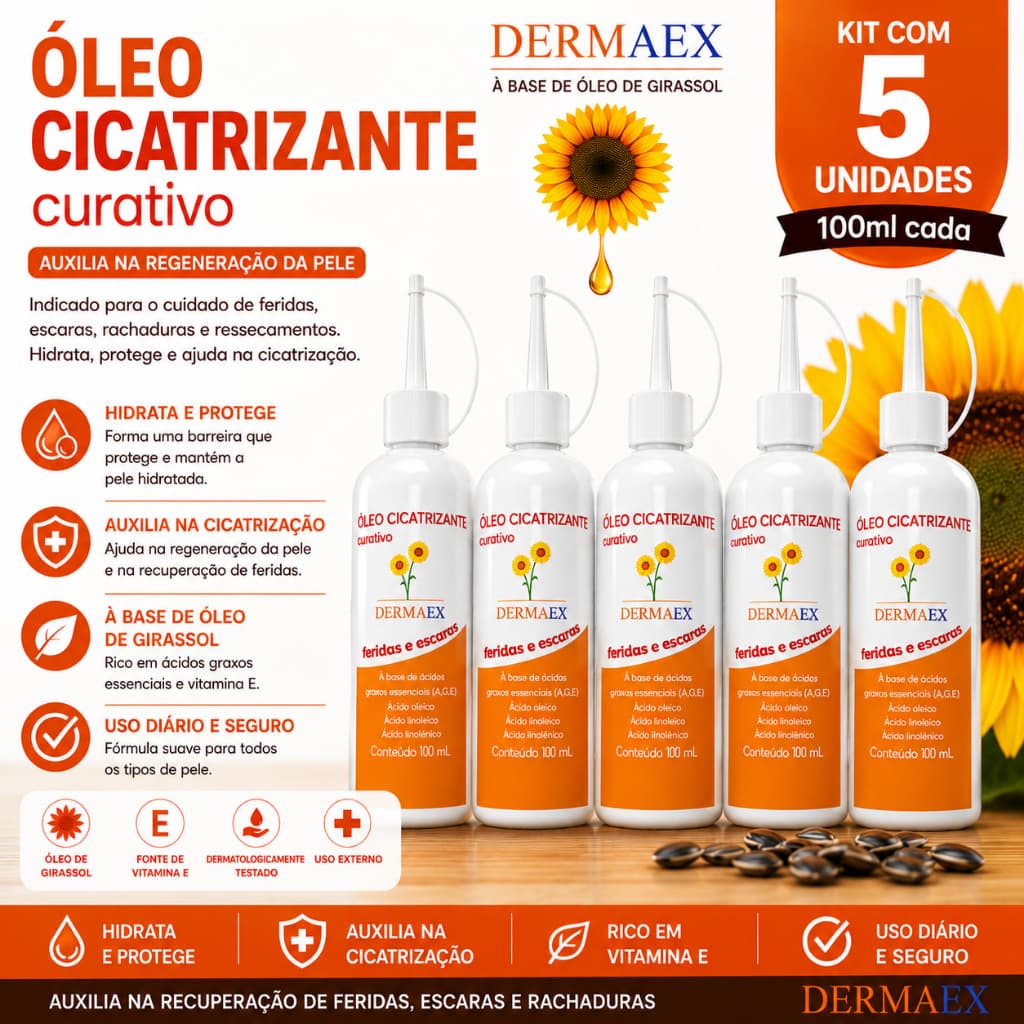 Kit 5un Dermaex Óleo de Girassol Cicatrizante 100ml - Nutriex