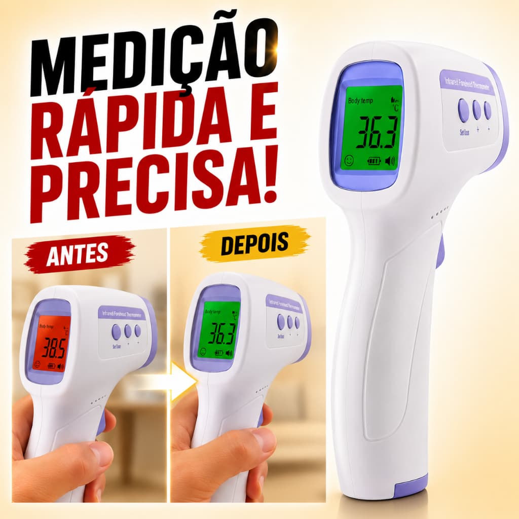 Termômetro Infravermelho Digital Sem Contato LCD Alta Precisão Adulto Infantil