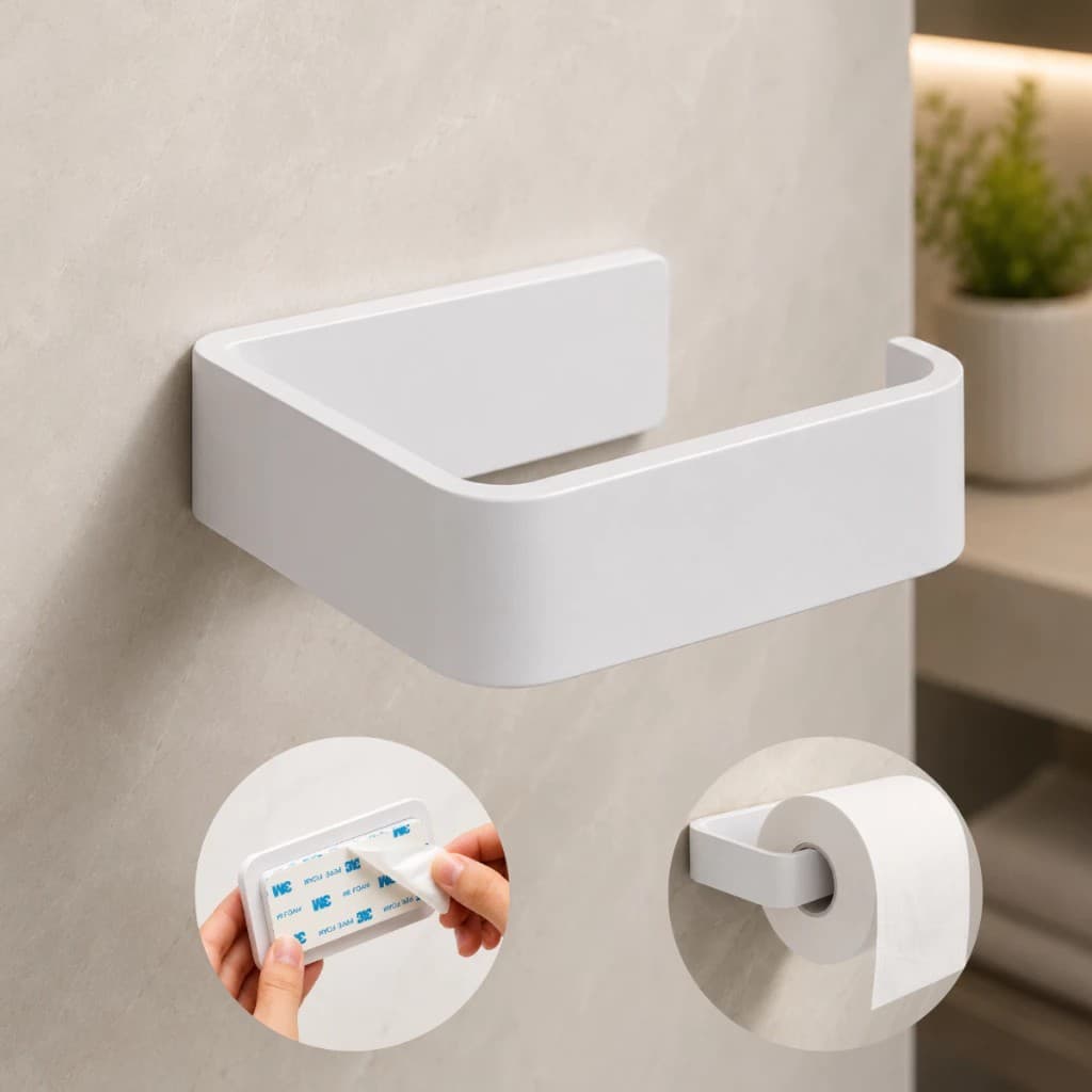 Porta Papel Higiênico Simples Suporte Parede Armário Banheiro sem perfuração Autoadesivo 3M