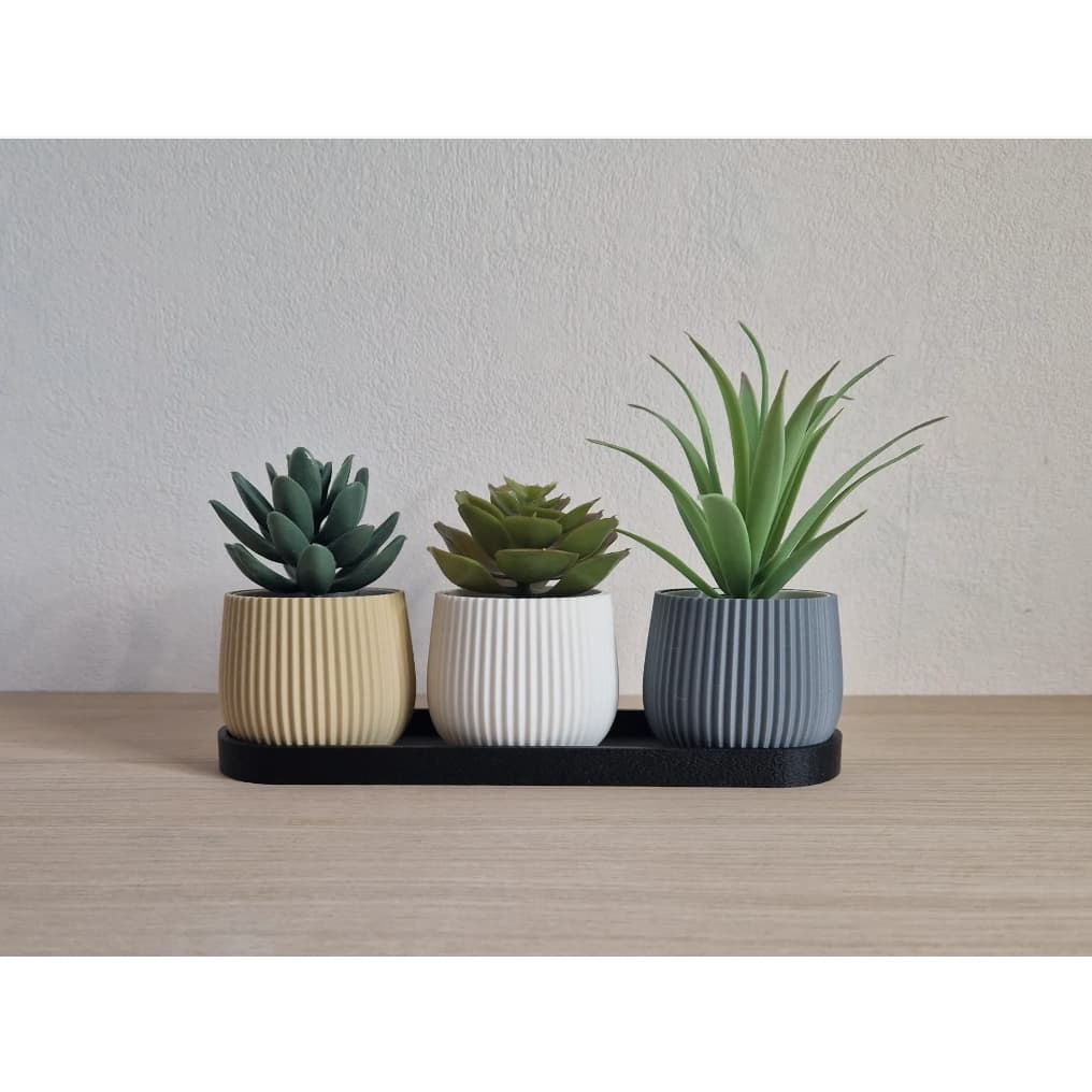 Kit com 3 Vasos Decorativos Canelados com Base | Decoração para Sala, Escritório e Mesa