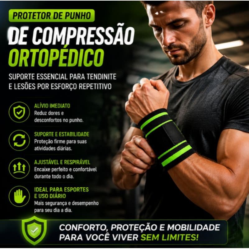 Par Protetor de Punho Compressão Ortopédico Munhequeira Ajustável Suporte para Academia Tendinite