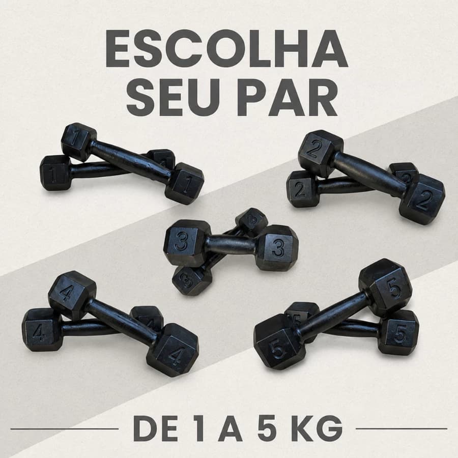 Par de Halteres Sextavados Pintados 1kg a 6kg Peso Academia Musculação Treino em Casa