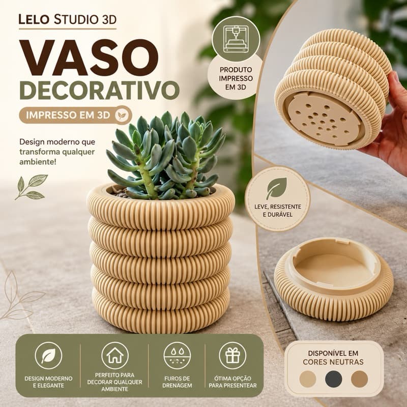Vaso para Plantas com Base Coletora | Cachepot Moderno Canelado para Suculentas e Folhagens