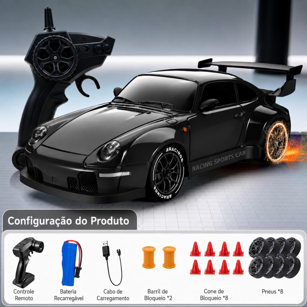 Carrinho Controle Remoto Drift 4x4 Alta Velocidade RC 2.4G Bateria Luzes Brinquedo Presente 1:24
