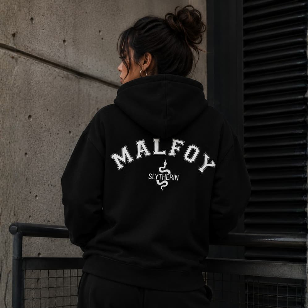 Blusa Moletom Zíper Harry Potter Draco Malfoy Sonserina Jaqueta Blusa de Frio Feminino Masculino Capuz Bolso.