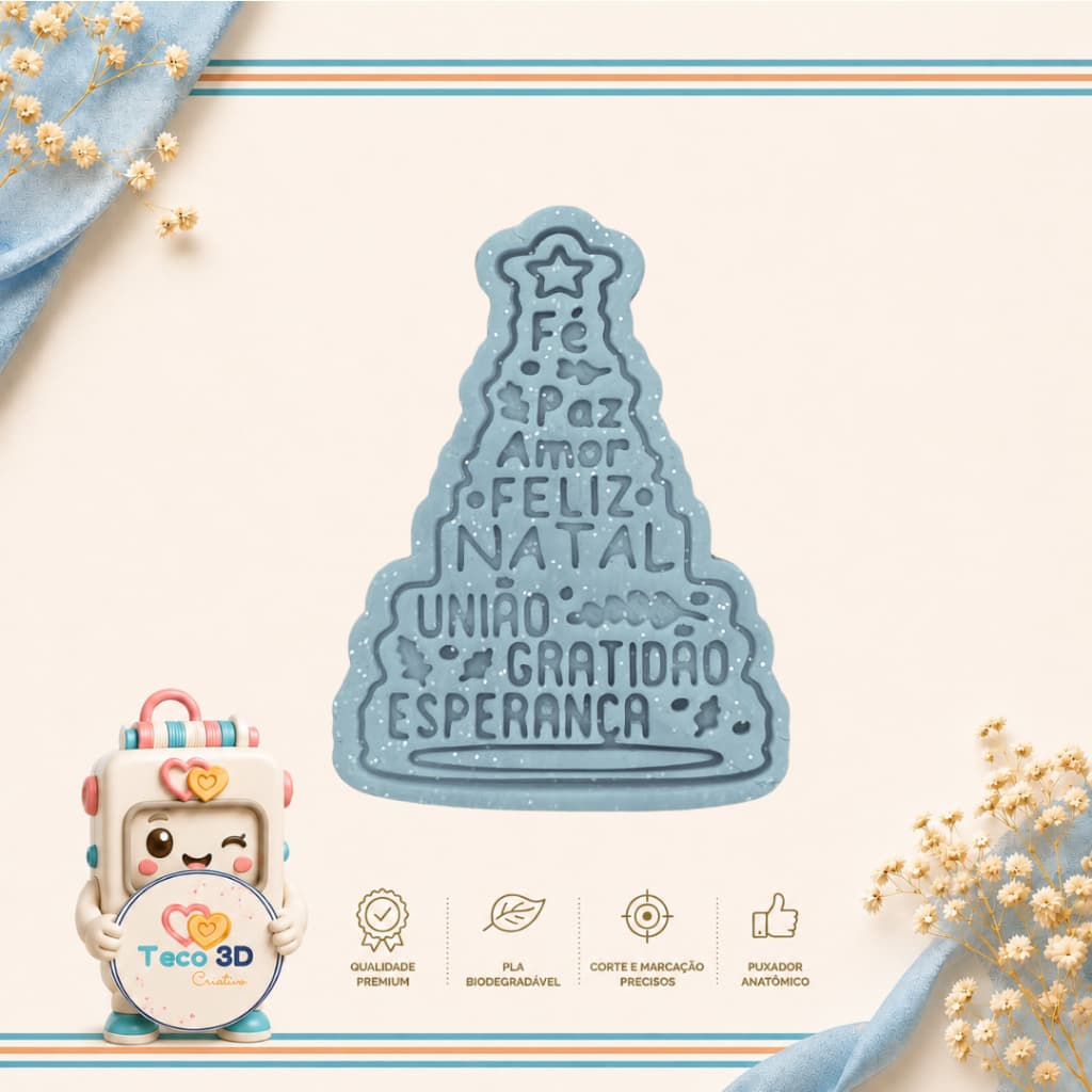 CORTADOR DE BISCOITO ÁRVORE DE NATAL FÉ PAZ AMOR FELIZ NATAL UNIÃO GRATIDÃO ESPERANÇA CARIMBO MASSA AMANTEIGADA BOLACHA