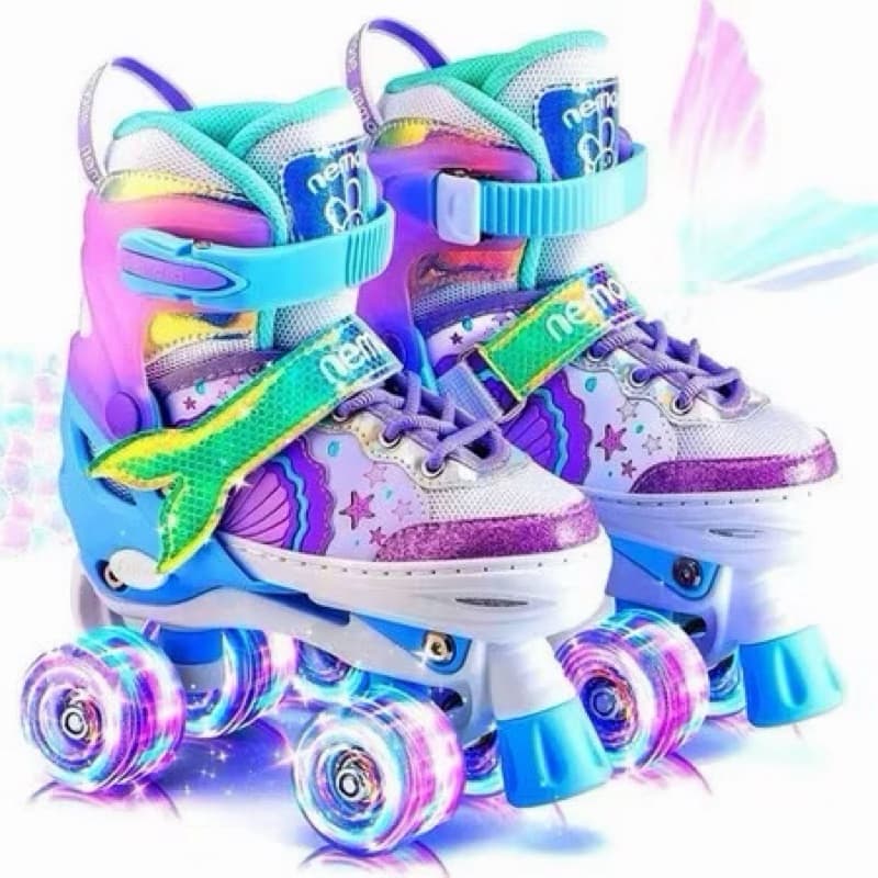 ✨ Patins Infantil Sereia 4 Rodas com Luz de LED – Diversão Garantida! 🛼🧜‍♀️
