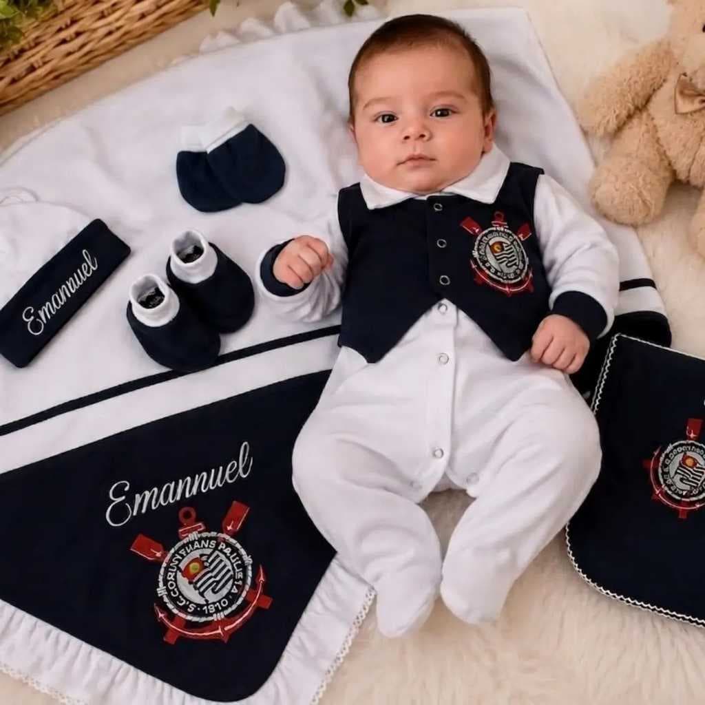 Saída Maternidade Bebê Times Personalizada Luxo 7 Peças Menino Menina Enxoval Recém-Nascido