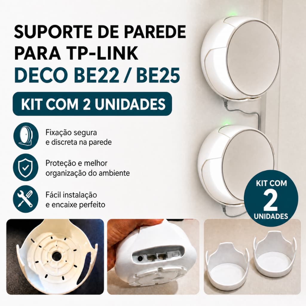 Kit 2 Suportes de Parede para TP-Link Deco BE22 e BE25 Organizador de Roteador Wi-Fi Mesh c/ Parafusos