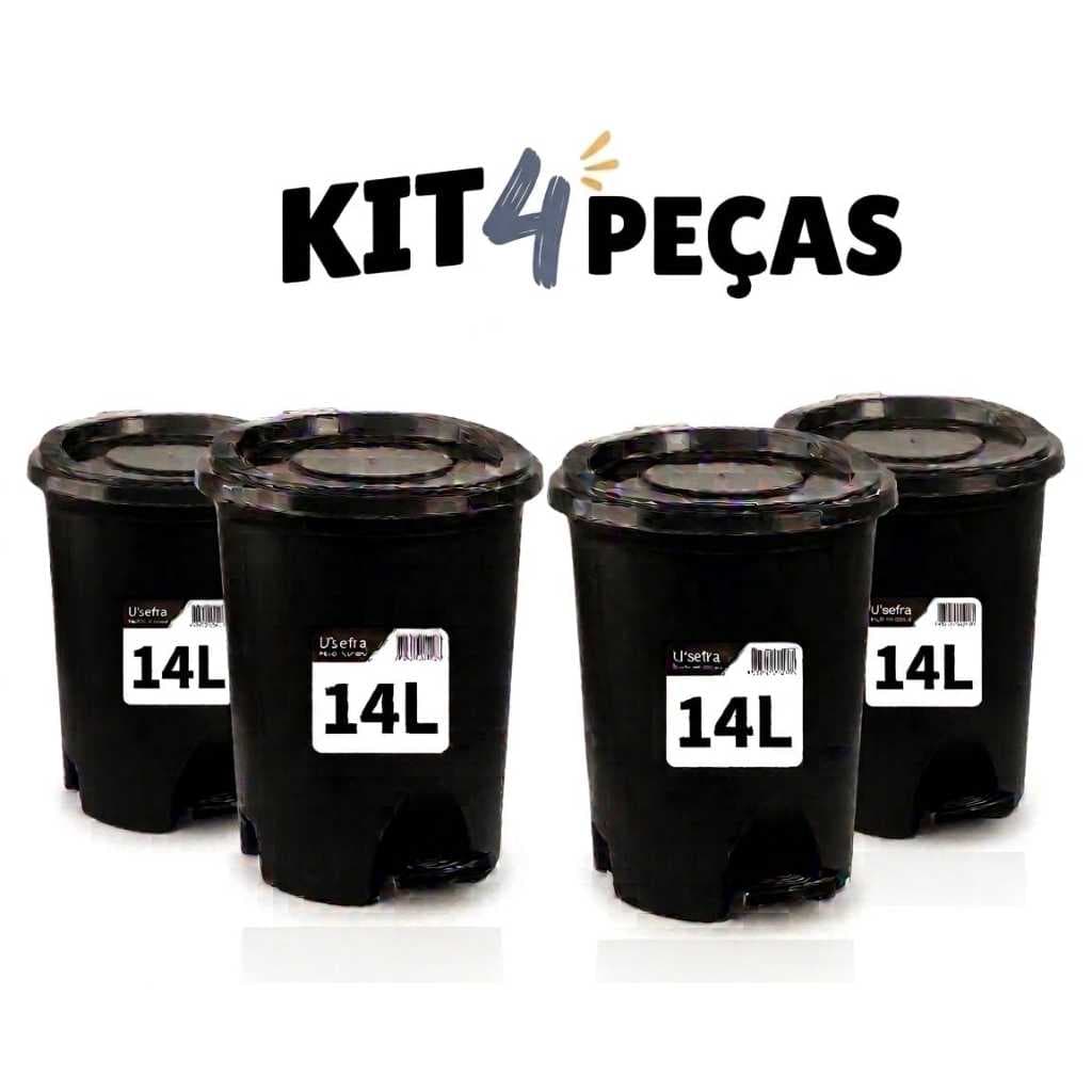 Kit 4 Lixeiras Com Pedal 14 Litros Tampa Higiênica Plástico Resistente Cozinha Banheiro lixeira cozinha banheiro ki 4pç