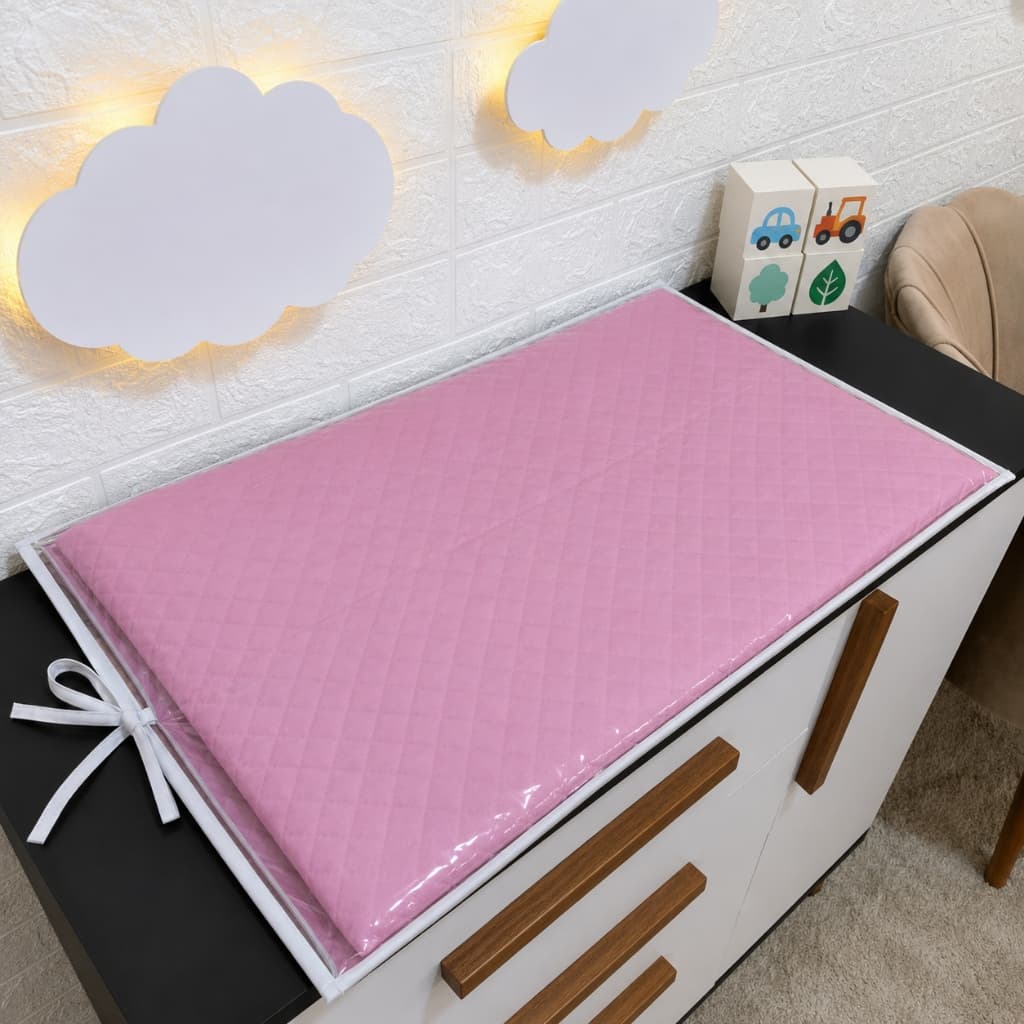 Trocador de Cômoda para Bebê Impermeável Matelassê com Capa Plástica Lavável Laço e Zíper