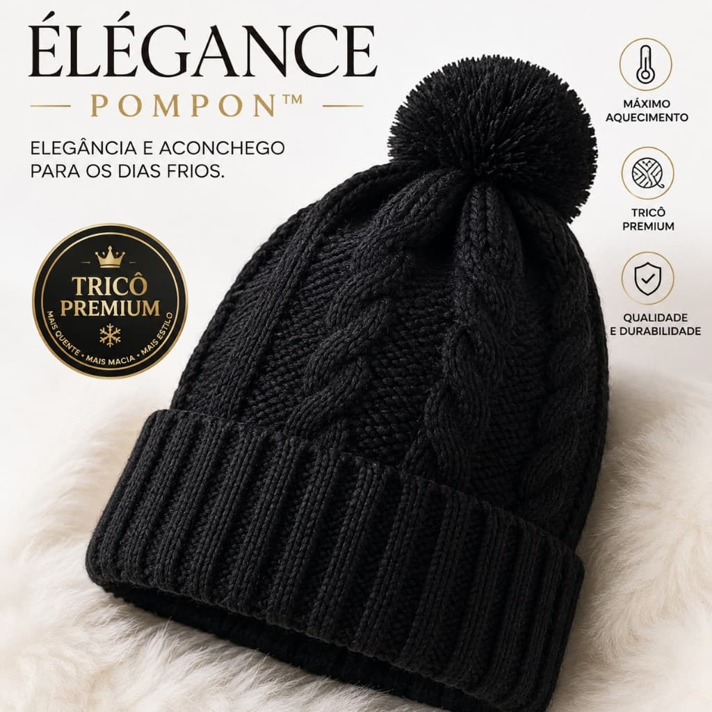 Touca Feminina de Inverno Gorro de Tricô com Pompom Quente Macia Estilosa Moda Inverno Tamanho Único