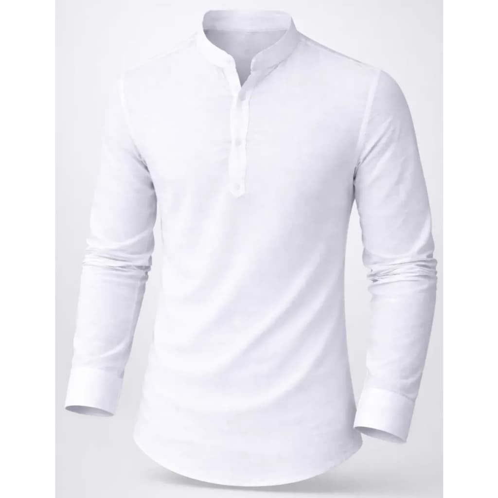 Camisa Bata em Linho Premium Leve Fresco Branco Slim Reveillon Masculina Batizado Festa Verao Homem