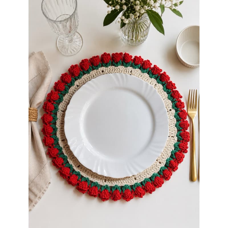 sousplat em crochê tulipas - Suplar - Suplat - jogo americano de cozinha - jogo de mesa - 38cm a 40cm unidade