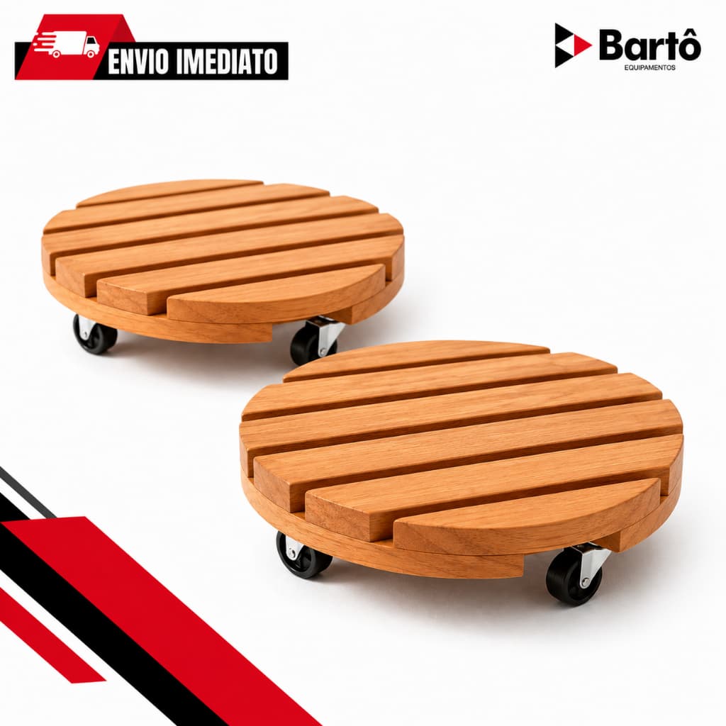 Kit 2 Suportes Redondo Madeira Com Rodinhas Para Botijão Ou Vaso De Planta 30CM Suporta Até 80 kg