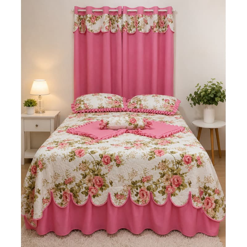 KIT COLCHA COM CORTINA 7 PEÇAS