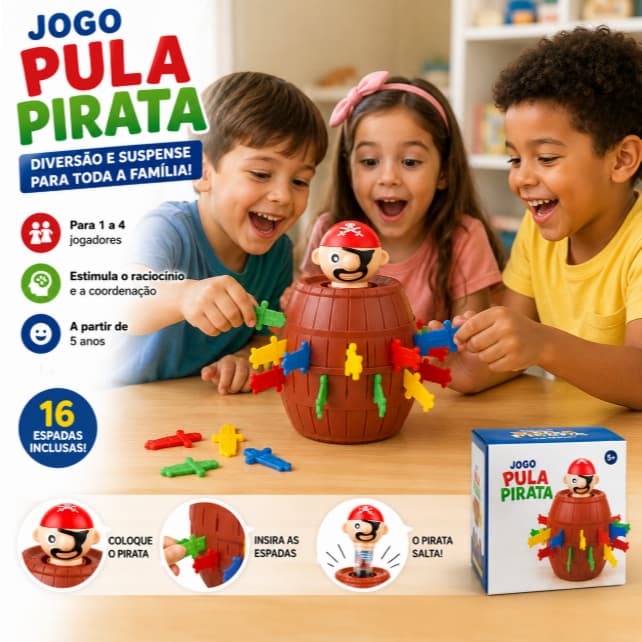 Jogo Pula Pirata Infantil Com 16 Espadas Brinquedo Divertido Educativo Família 5+ Anos
