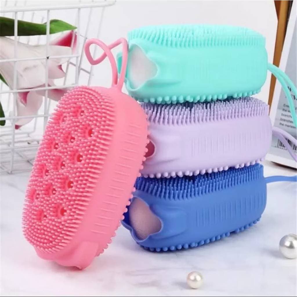 kit com 2 Esponjas Bucha De Silicone Com Porta Sabão Escova Para Banho