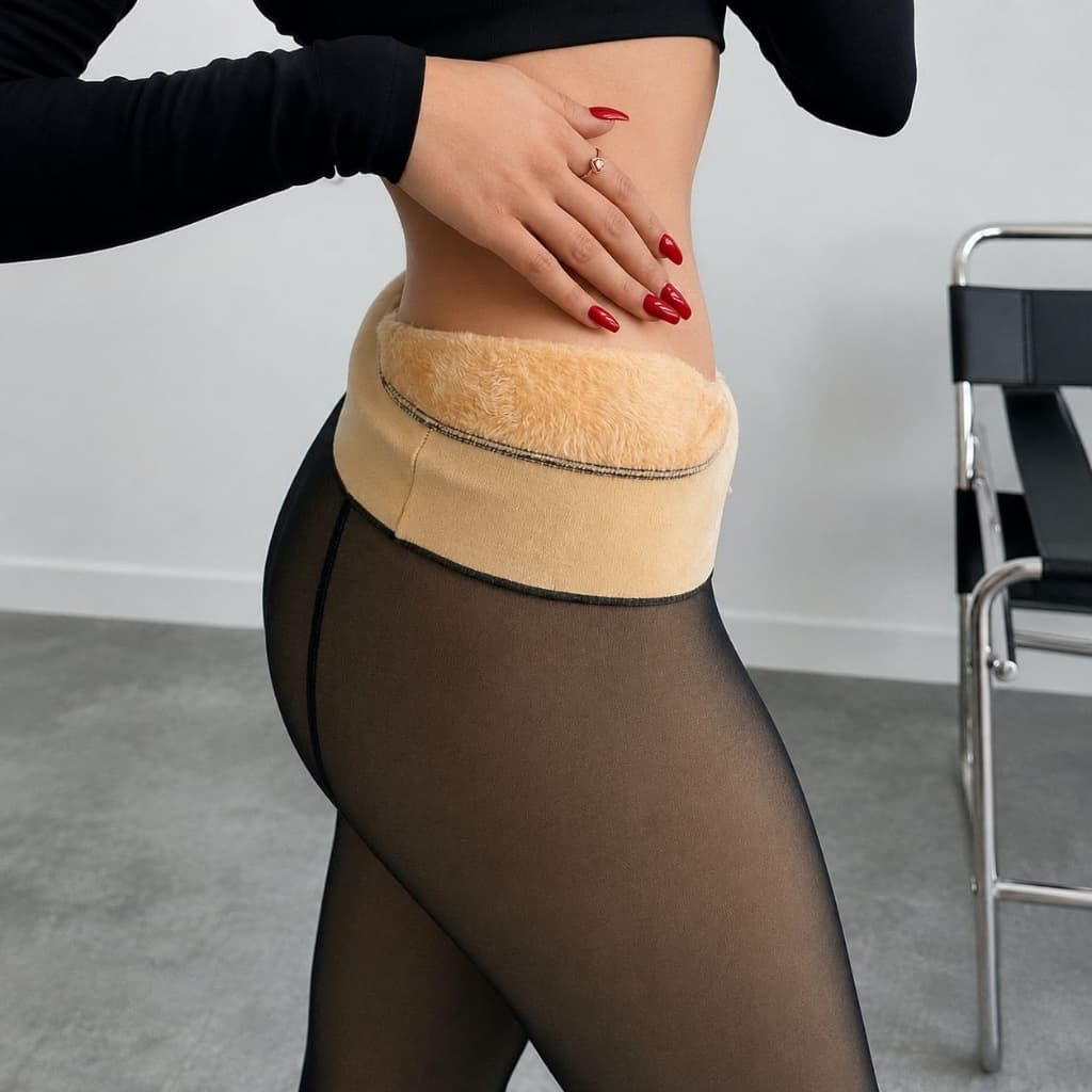 Meia-Calça Térmica Forrada Peluciada Translúcida de Lã Feminina Super Elástica Slim 220g