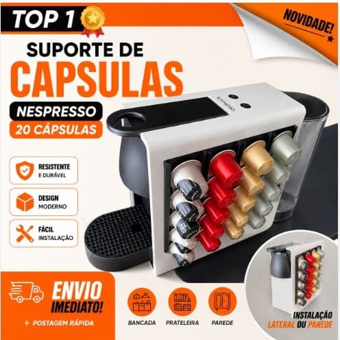 Suporte para Cápsulas Nespresso 20 Cápsulas | Organizador Lateral para Parede, Bancada e Prateleira