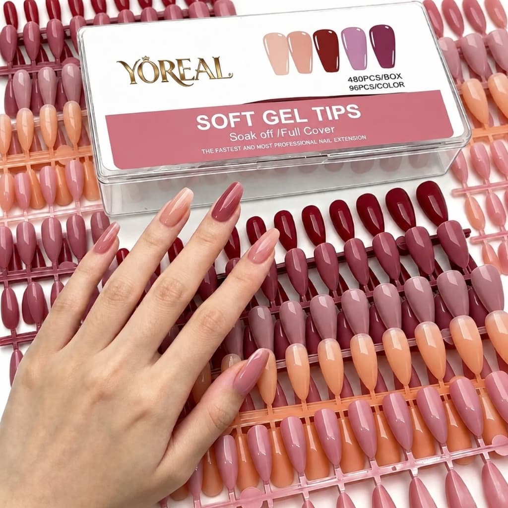 Kit 480 PCS Unhas Posticas 5 Cores Soft Gel Almond e Bailarina Helen Color - 480Pecas A Escolha das Profissionais
