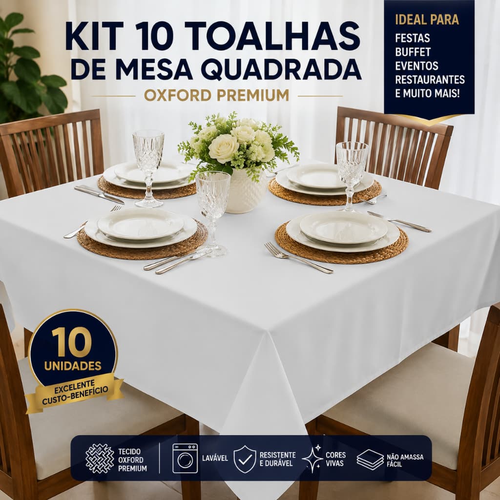 Kit Toalhas de Mesa Oxford 1,50x1,50 Quadrada Cobre Mancha para Festa Buffet Casamento Eventos