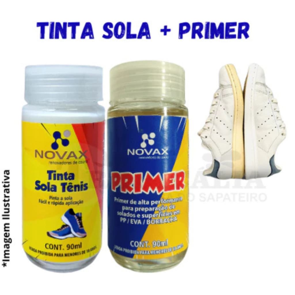Tinta Sola Novax + Primer 90ml pré pintura tênis solado sapato entre sola