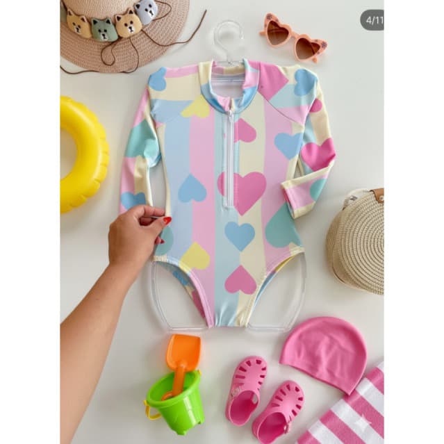 Maiô Infantil Estampas Hello Kitty Com Zíper Para Meninas