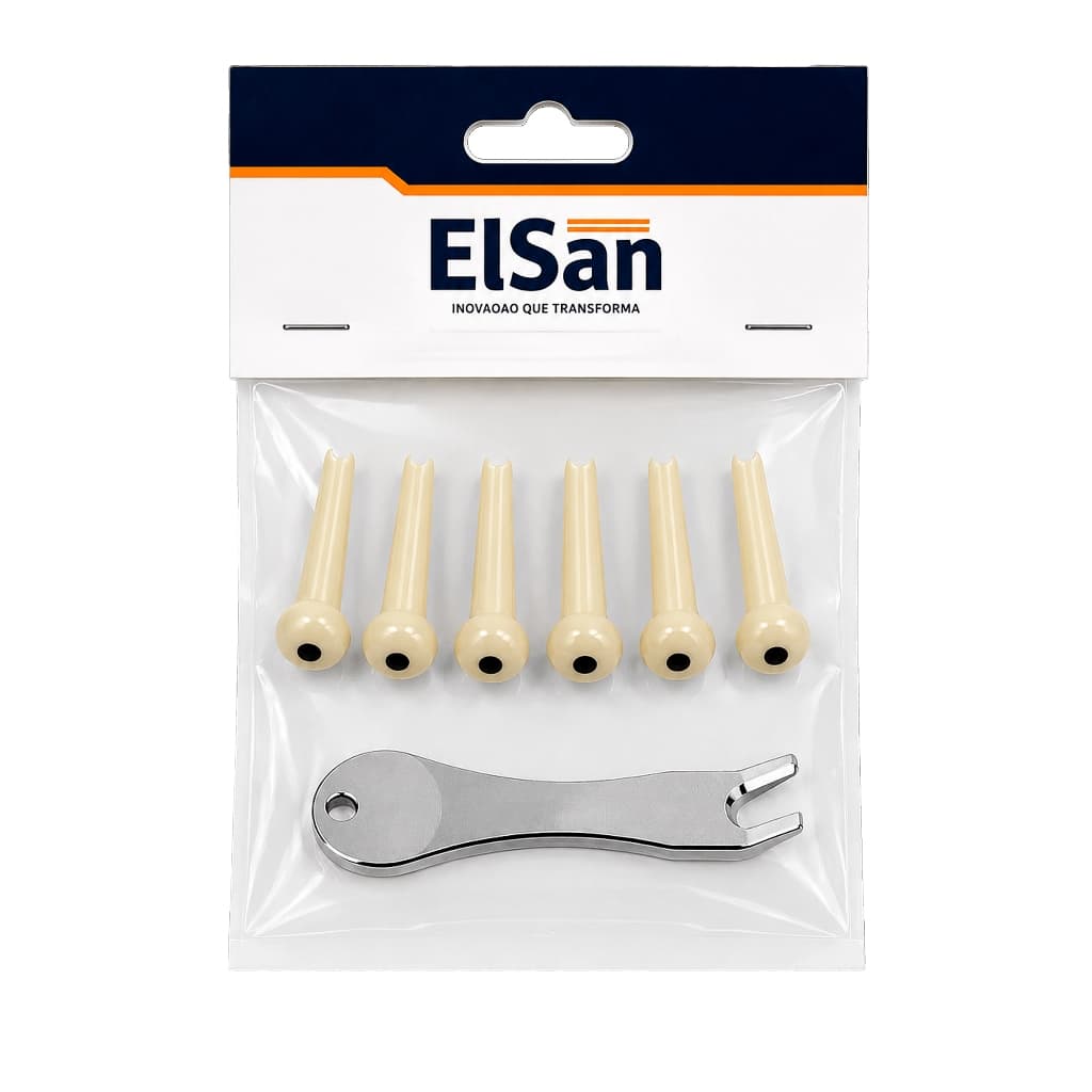 Kit 6 Pinos Para Cordas de Violão Aço e Chave Extratora