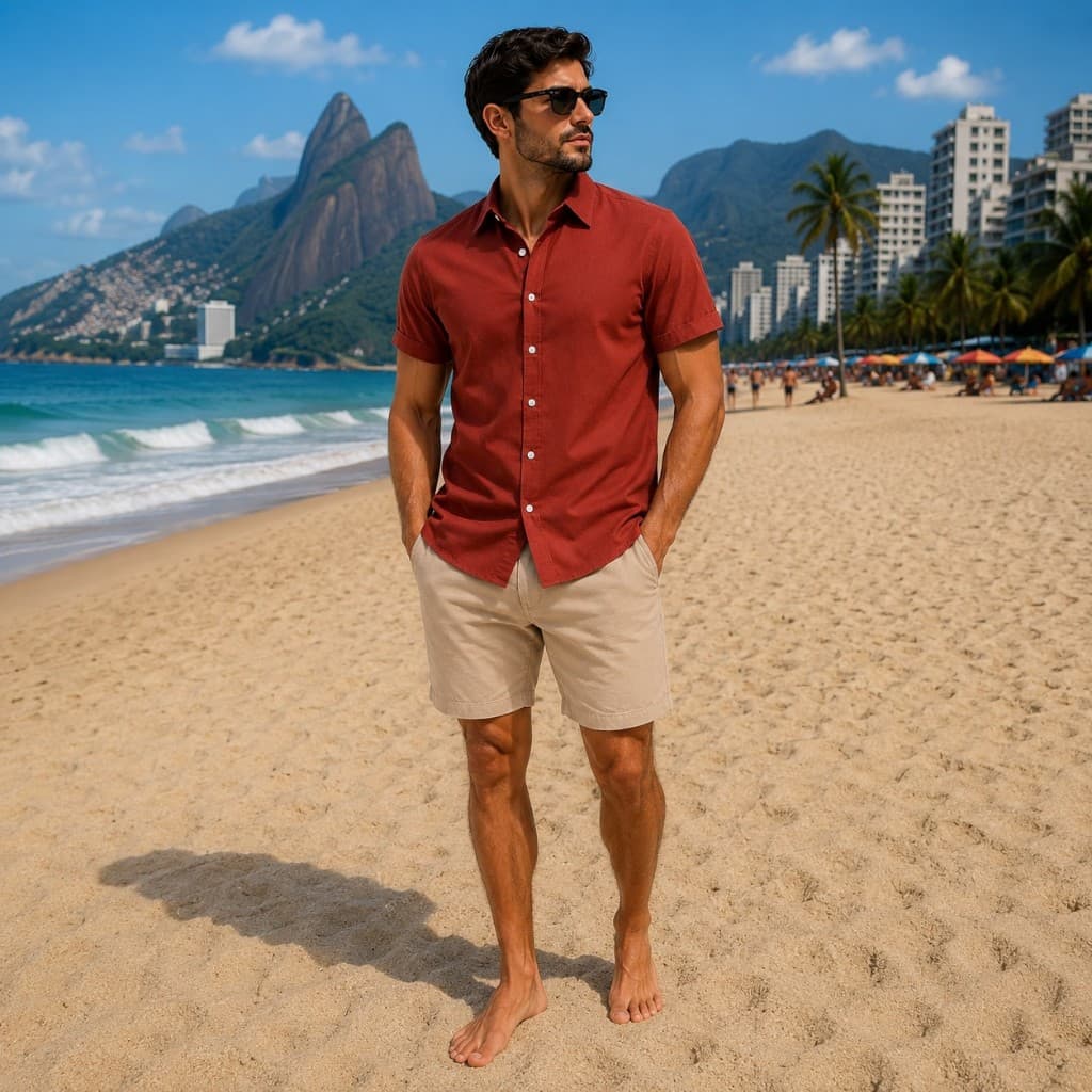 Camisa Masculina Viscolinho Moda Praia Casual