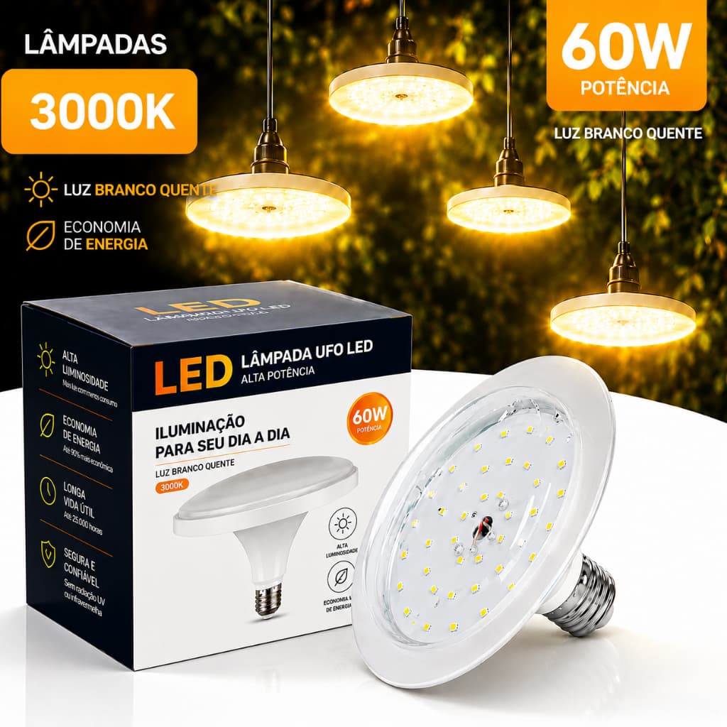 Lampada Amarela 3000K 60W  Quente Led Para Casa Quartos Decorativa - Oferta
