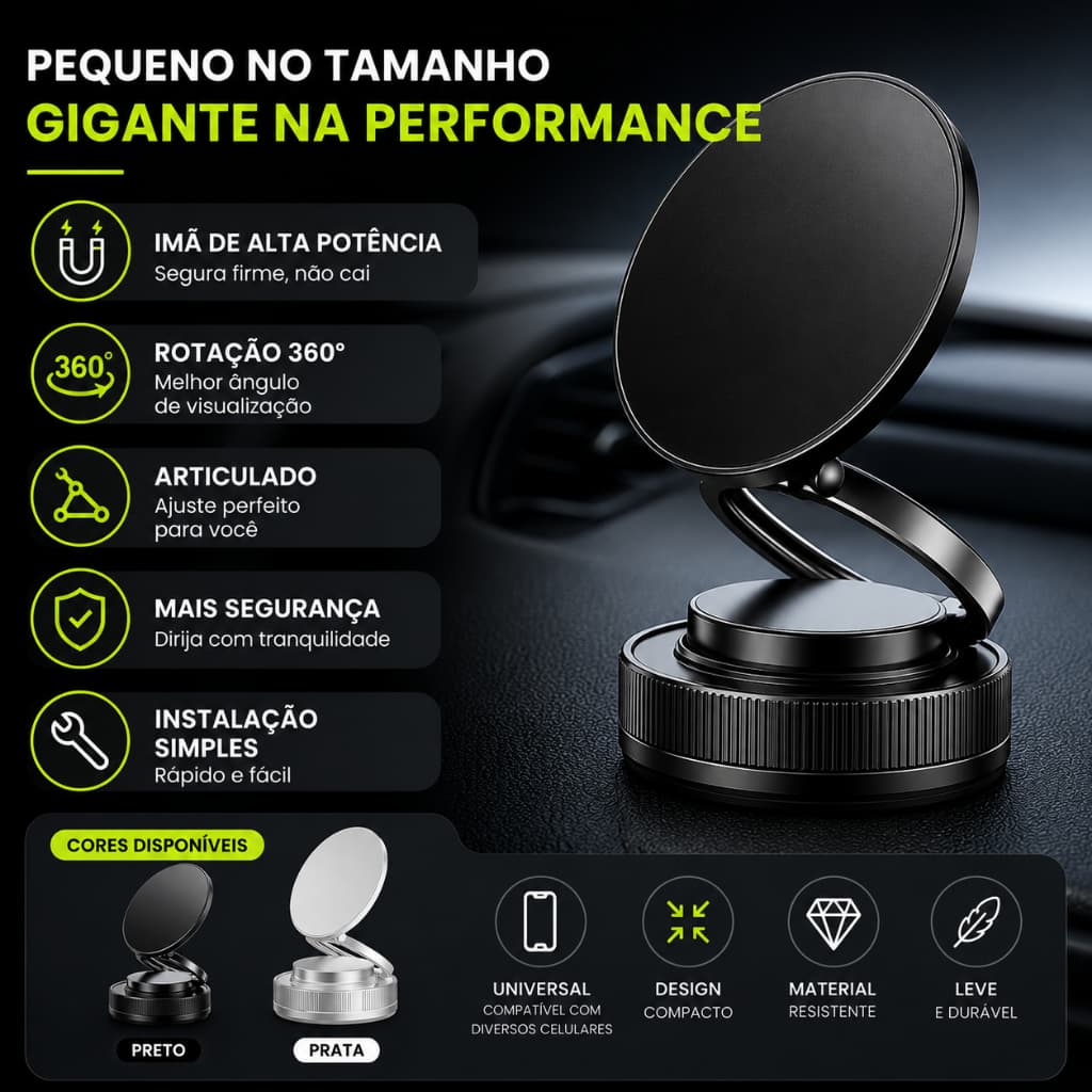 Suporte Celular Carro Magnético Universal 360° Suporte Magnético Para Celular Imã Forte Articulado