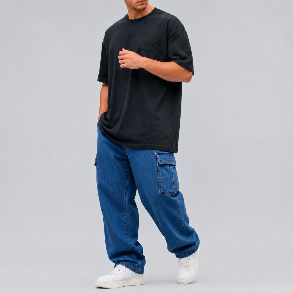 Calça Cargo Masculina Jeans Com Bolsos