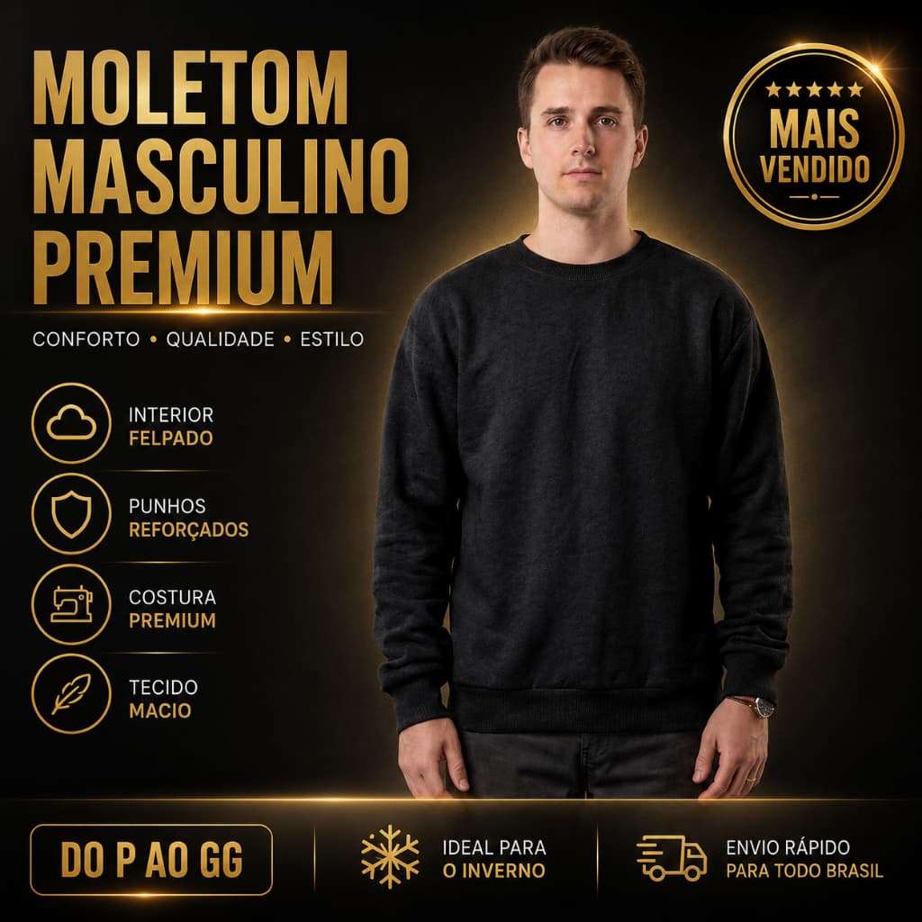 Moletom Gola Careca Masculino Adulto Liso Felpado Blusa Frio Inverno Premium P ao GG