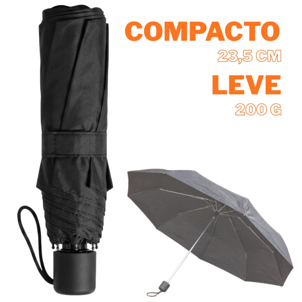 Guarda Chuva Sombrinha Portatil Dobravem Preto Resistente Compacto Protecao Chuva Vento