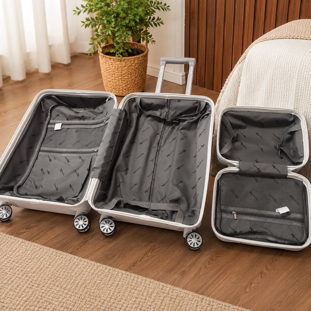 Kit 2 Malas de Viagem 20'' e 12'' com Roda Giratória Segurança Acabamento Texturizado Resistente À Impactos - Branca