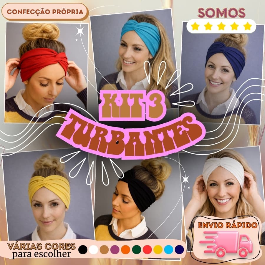 Faixa Turbante Kit 3 Tiara Acessório para Cabelo Confortável Estética Cozinheira Confeiteira