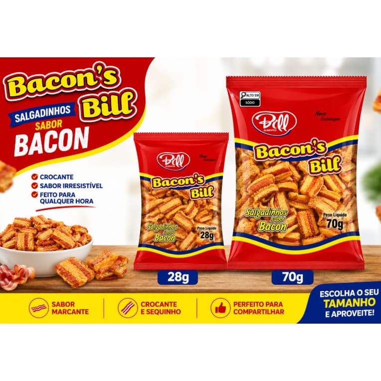 Bill Alimentos Salgadinho Pururuca Sabor Bacon Torresminho