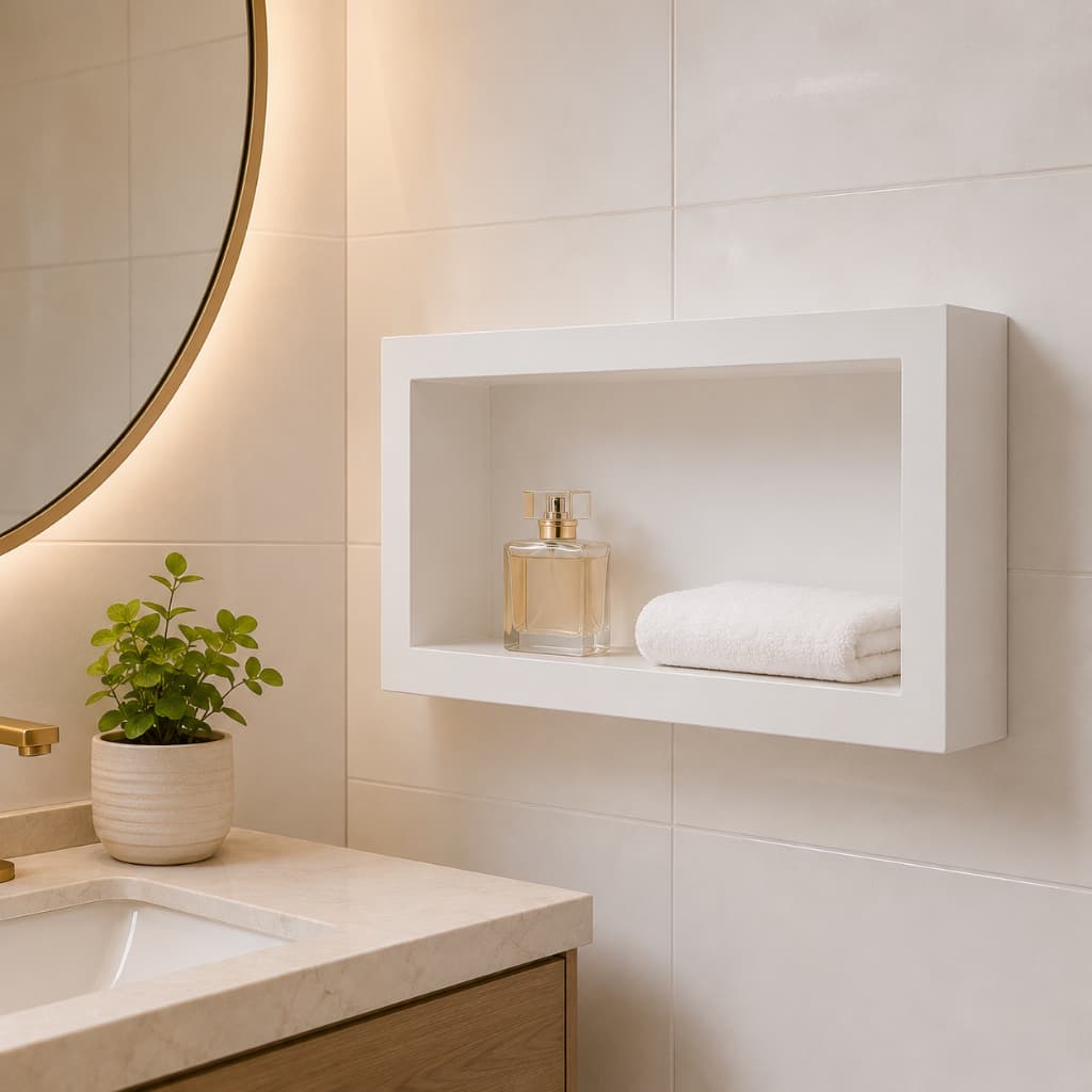 Nicho de Parede Sobrepor Banheiro ABS Sem Obra 67,5cm Horizontal Vertical Shampoo Box Lavabo Preto Branco
