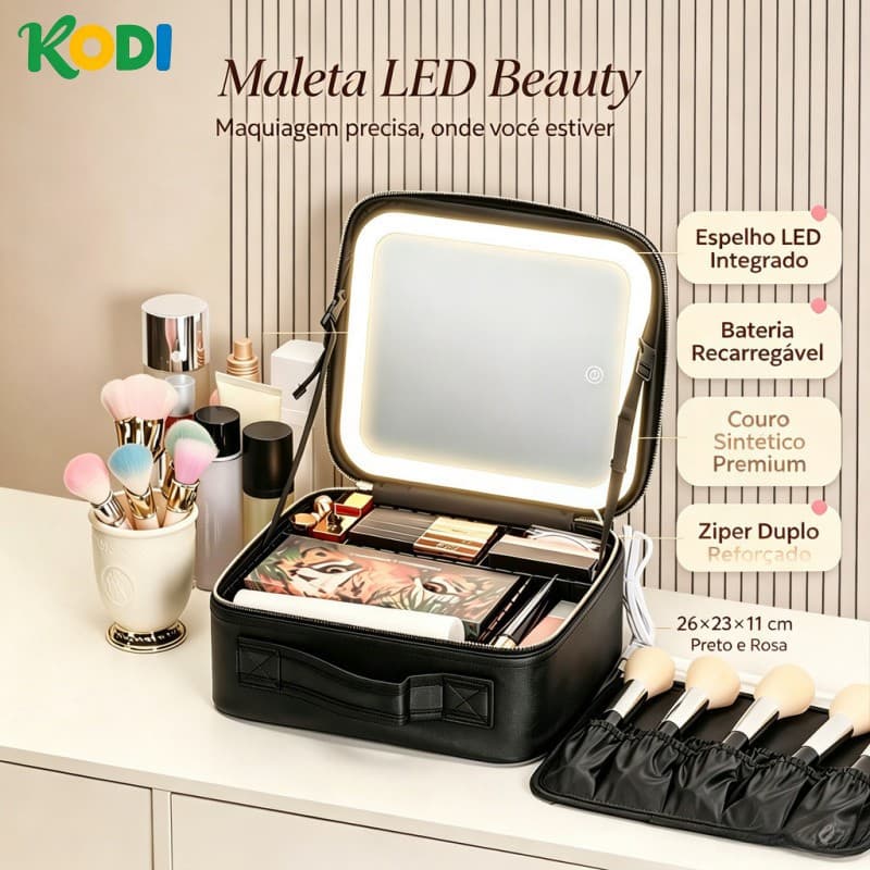 Maleta de Maquiagem com Espelho Iluminado por LED + Paleta de Maquiagem Kit Profissional-Q10