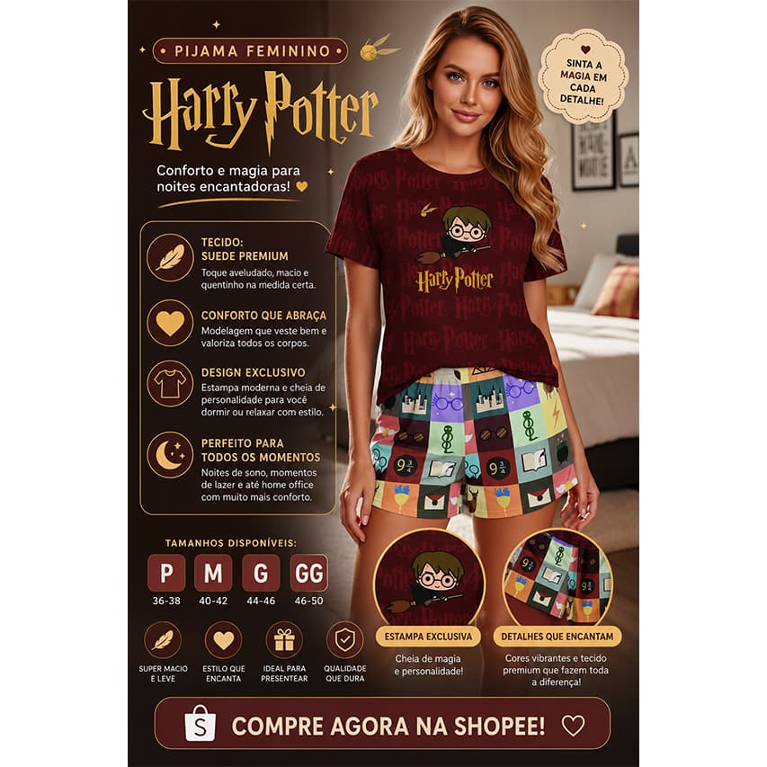 PIJAMA HARRY POTTER ROUPA DE DORMIR PIJAMA FEMININO