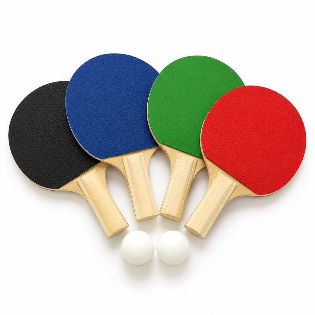 Kit Tênis de Mesa Ping Pong 4 Raquetes 2 Bolinhas Madeira Cores Variadas Brinquedo Infantil Família
