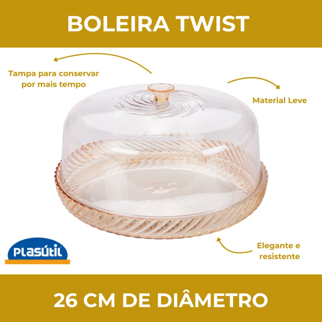 Boleira com Tampa Twist Âmbar Plasútil Porta Bolo