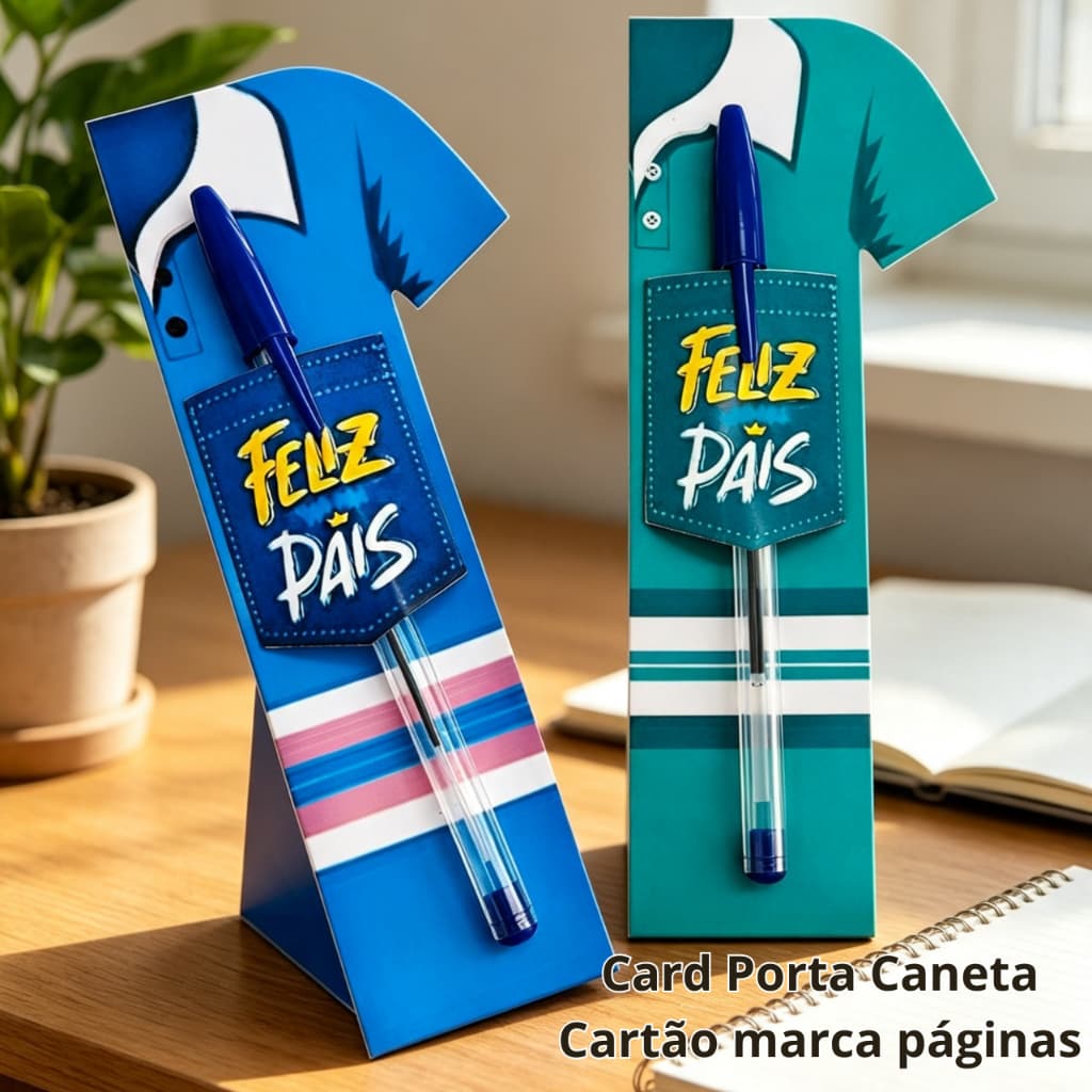 Card Porta Caneta Dia dos Pais - Marca Páginas com Caneta Lembrancinha Para Papai Presente Criativo