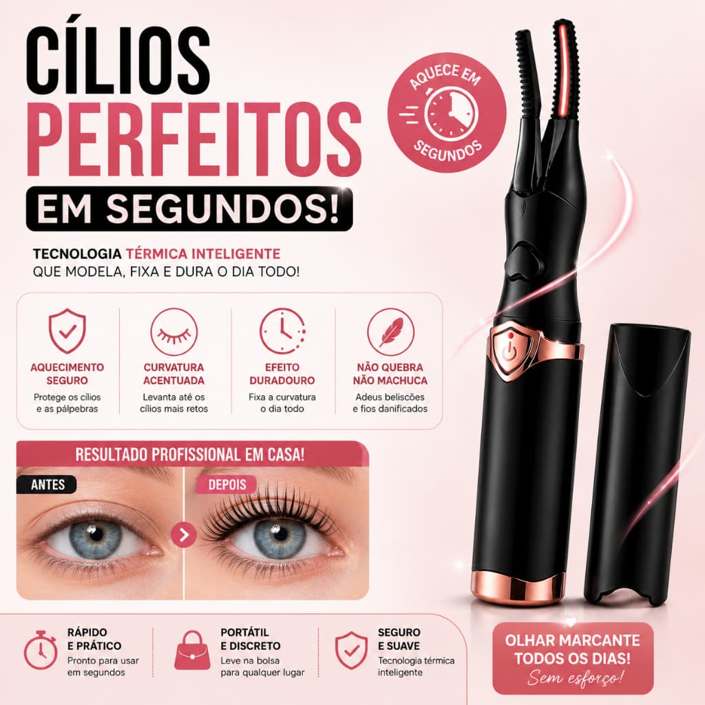 Curvador de Cílios Elétrico Térmico Curvex Portátil  3 modos de Aquecimento Lash Lift Duradouro