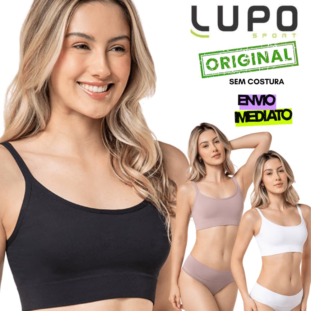 Top power sem bojo LUPO ORIGINAL  Feminino básico em malha preto, branco e nude