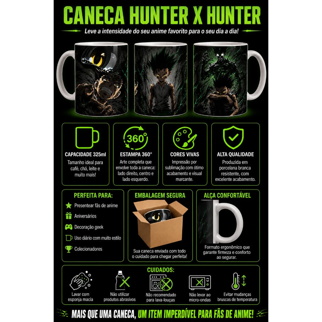 Caneca Hunter x Hunter Gon Freecss Transformação Anime Geek 325ml – Presente Criativo