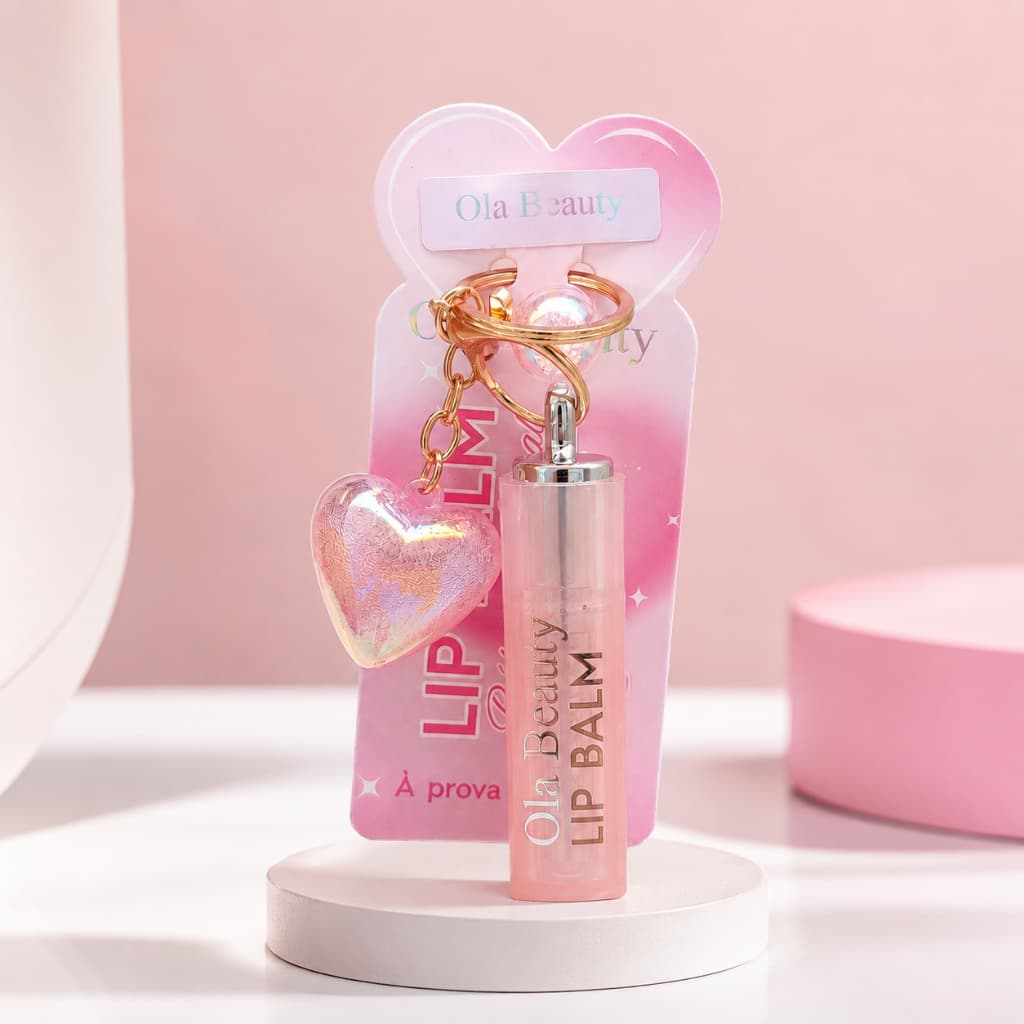 Lip Balm Hidratante Ola Beauty com Chaveiro de Coração Rosa