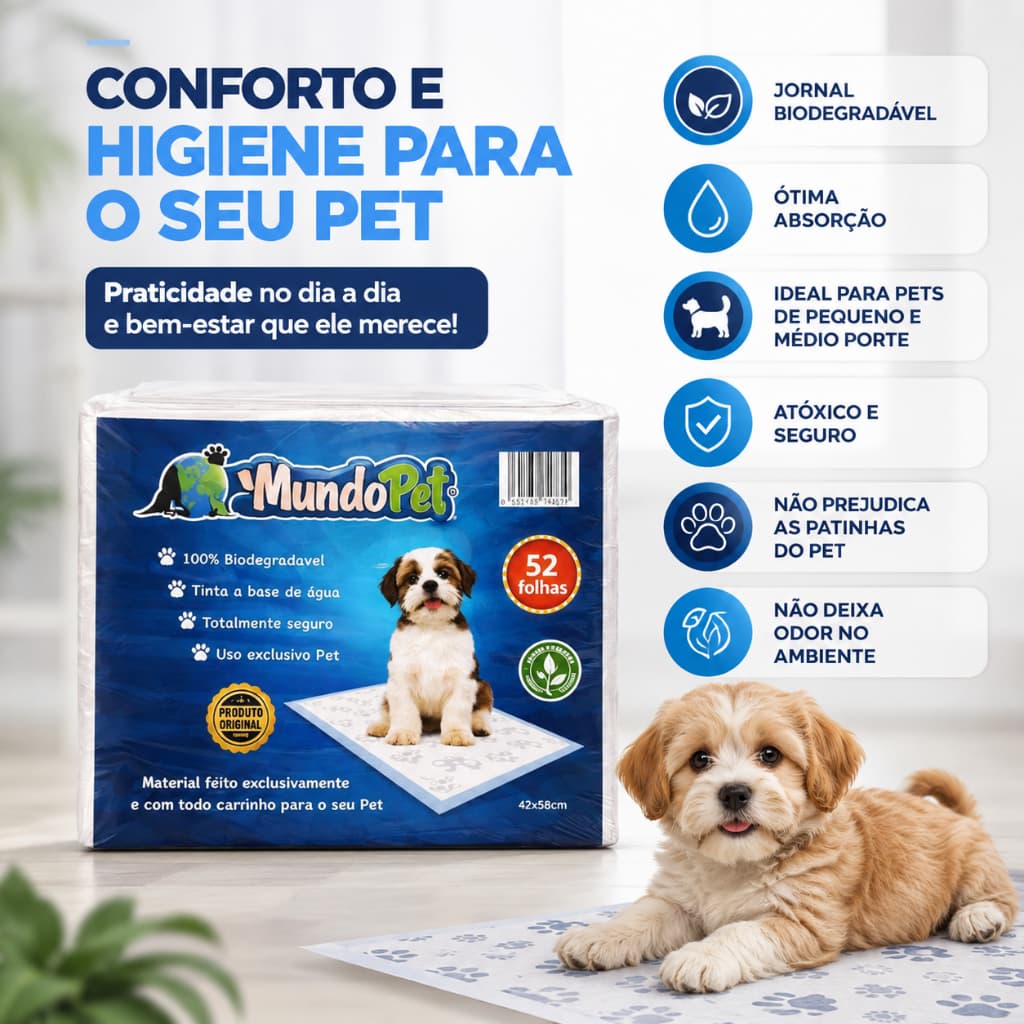 Jornal Higiênico Pet 42x58cm Biodegradável Alta Qualidade 52 104 156 208 Folhas